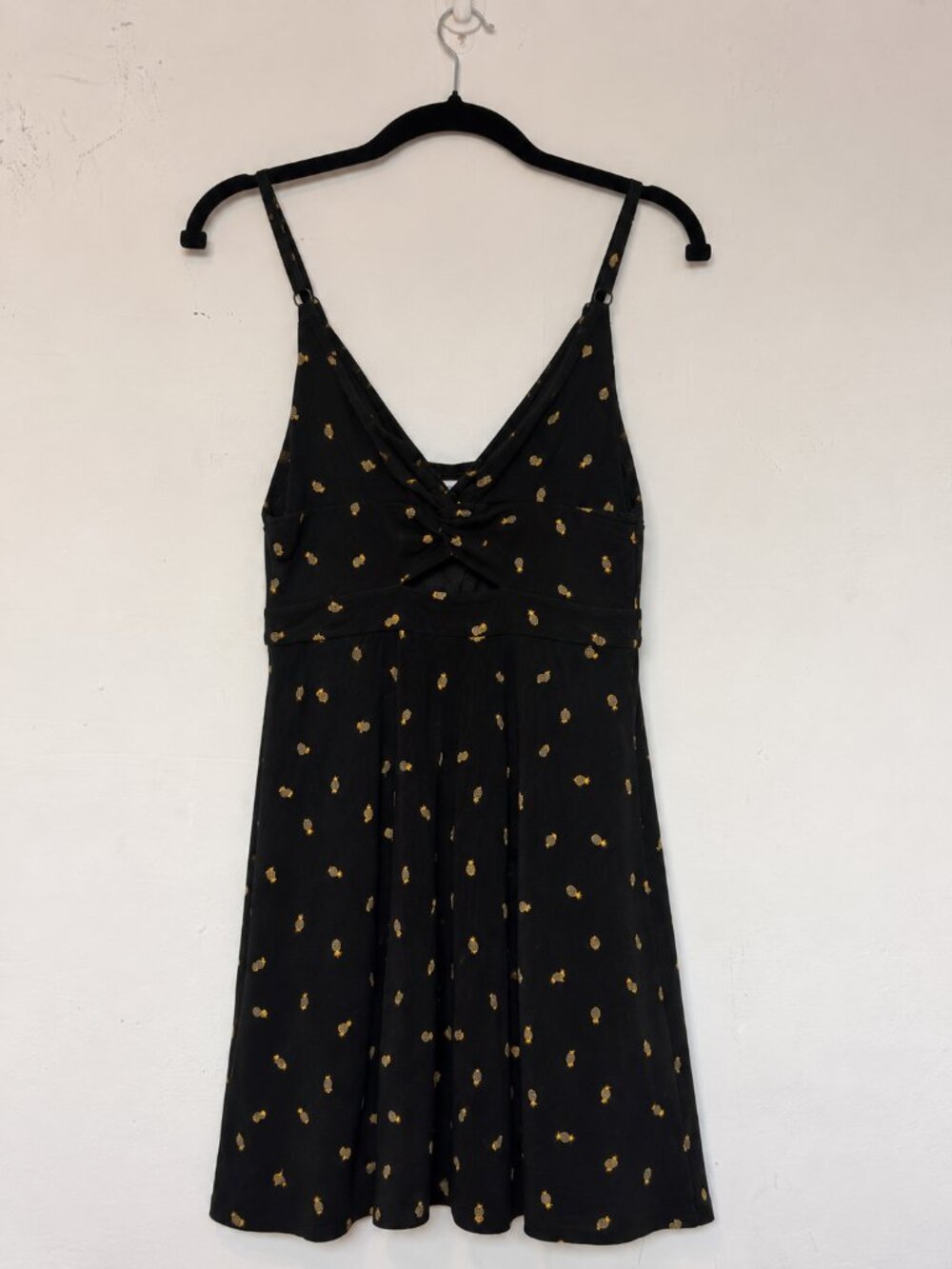 Blue Rain Black & Gold Pineapple Print Mini Dress